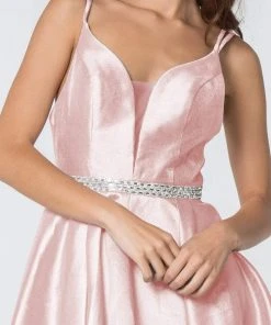 Elizabeth K - GS2843 A-Line Satin Cocktail Dress With Beaded Waistband 20 Elizabeth K - GS2843 A-Line Satin Cocktail Dress With Beaded Waistband