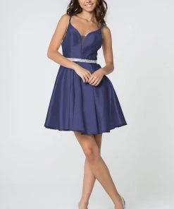 Elizabeth K - GS2843 A-Line Satin Cocktail Dress With Beaded Waistband 26 Elizabeth K - GS2843 A-Line Satin Cocktail Dress With Beaded Waistband