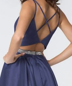 Elizabeth K - GS2843 A-Line Satin Cocktail Dress With Beaded Waistband 29 Elizabeth K - GS2843 A-Line Satin Cocktail Dress With Beaded Waistband