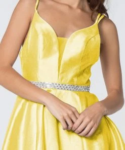 Elizabeth K - GS2843 A-Line Satin Cocktail Dress With Beaded Waistband 32 Elizabeth K - GS2843 A-Line Satin Cocktail Dress With Beaded Waistband