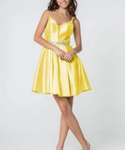 Elizabeth K - GS2843 A-Line Satin Cocktail Dress With Beaded Waistband 30 Elizabeth K - GS2843 A-Line Satin Cocktail Dress With Beaded Waistband