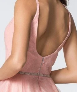 Elizabeth K - GS2865 Glitter Overlaid Plunging Bodice Short Dress 9 Elizabeth K - GS2865 Glitter Overlaid Plunging Bodice Short Dress