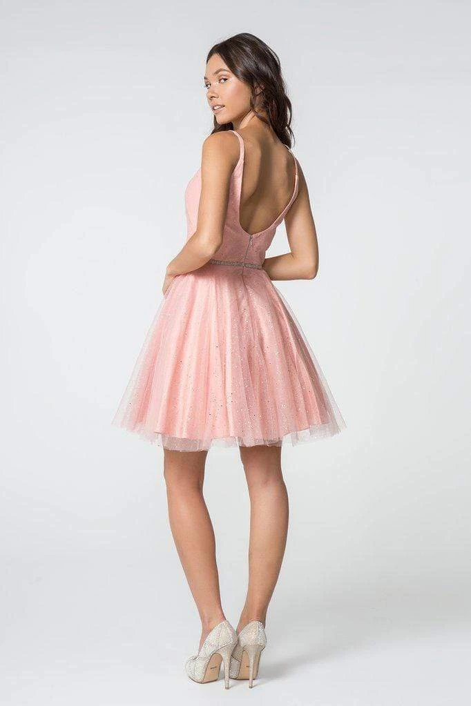 Elizabeth K - GS2865 Glitter Overlaid Plunging Bodice Short Dress 4 Elizabeth K - GS2865 Glitter Overlaid Plunging Bodice Short Dress