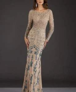 Feriani Couture - 18007 Long Sleeved Beaded Lace Sheath Gown