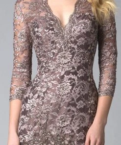 Feriani Couture - 18399 Classy Lace V-Neck Evening Gown