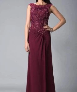 Feriani Couture - 18402 Embellished Cap Sleeve Column Gown