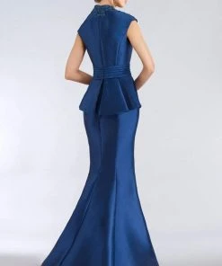 Feriani Couture - 18516 Embroidery Appliqued Sheer V Neck Mermaid Gown