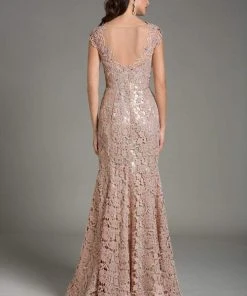 Feriani Couture - 18532 Floral Lace Cap Sleeves Long Dress