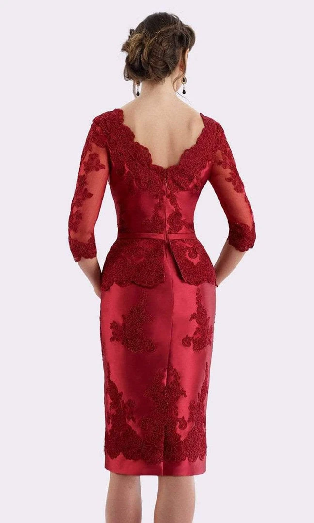 Feriani Couture - 18640 Quarter Sleeve Appliqued Peplum Sheath Dress 4 Feriani Couture - 18640 Quarter Sleeve Appliqued Peplum Sheath Dress