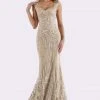 Feriani Couture - 18651 Cap Sleeve Fringed Lace Mermaid Dress