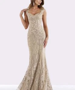 Feriani Couture - 18651 Cap Sleeve Fringed Lace Mermaid Dress