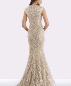 Feriani Couture - 18651 Cap Sleeve Fringed Lace Mermaid Dress