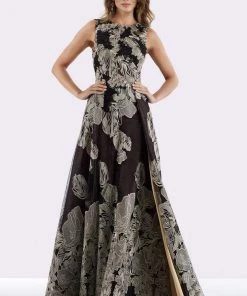 Feriani Couture - 18652 Appliqued Sleeveless Floral Overskirt Gown