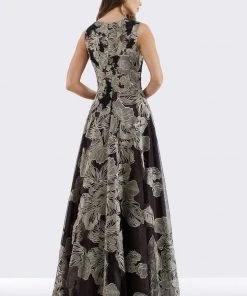 Feriani Couture - 18652 Appliqued Sleeveless Floral Overskirt Gown
