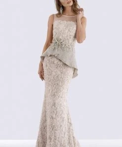 Feriani Couture - 18655 Embellished Illusion Neckline Peplum Sheath Dress - 1 Pc Stone In Size 8 Available