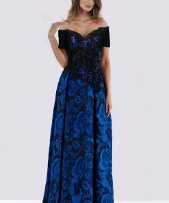 Feriani Couture - 18656 Floral Embroidered Off Shoulder Evening Dress