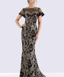 Feriani Couture - 18659 Ruffle Flounce Embroidery Long Evening Dress - 1 Pc Champagne In Size 6 Available
