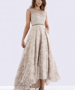 Feriani Couture - 18662 Fitted Cap Sleeves High Low Evening Dress