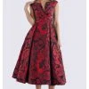 Feriani Couture - 18686 Floral Bateau Ruched Tea Length Dress