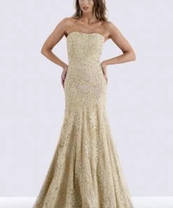 Feriani Couture - 18695 Lace Straight Neck Trumpet Dress With Cape 10 Feriani Couture - 18695 Lace Straight Neck Trumpet Dress With Cape