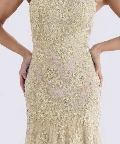 Feriani Couture - 18695 Lace Straight Neck Trumpet Dress With Cape 12 Feriani Couture - 18695 Lace Straight Neck Trumpet Dress With Cape