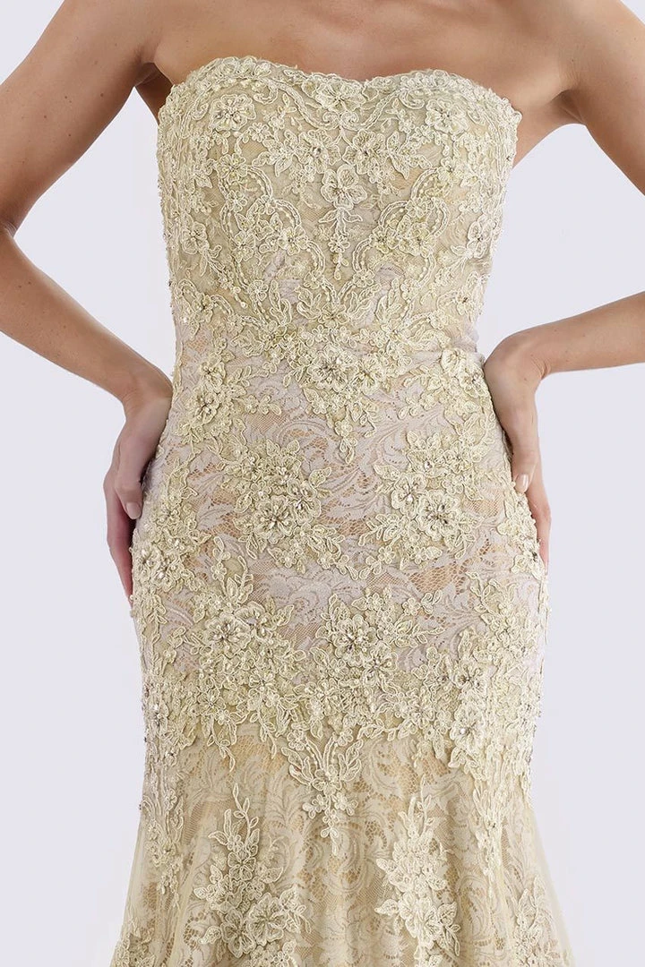 Feriani Couture - 18695 Lace Straight Neck Trumpet Dress With Cape 7 Feriani Couture - 18695 Lace Straight Neck Trumpet Dress With Cape