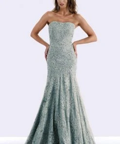 Feriani Couture - 18695 Lace Straight Neck Trumpet Dress With Cape 13 Feriani Couture - 18695 Lace Straight Neck Trumpet Dress With Cape