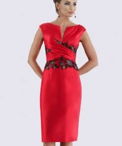 Feriani Couture - 18699 Cap Sleeve Contrast Floral Beaded Sheath Dress