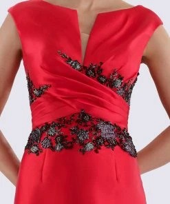 Feriani Couture - 18699 Cap Sleeve Contrast Floral Beaded Sheath Dress 7 Feriani Couture - 18699 Cap Sleeve Contrast Floral Beaded Sheath Dress