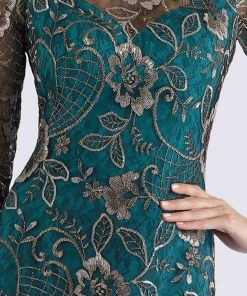 Feriani Couture - 18717 Quarter Length Sleeve Floral Lace Sheath Dress 7 Feriani Couture - 18717 Quarter Length Sleeve Floral Lace Sheath Dress
