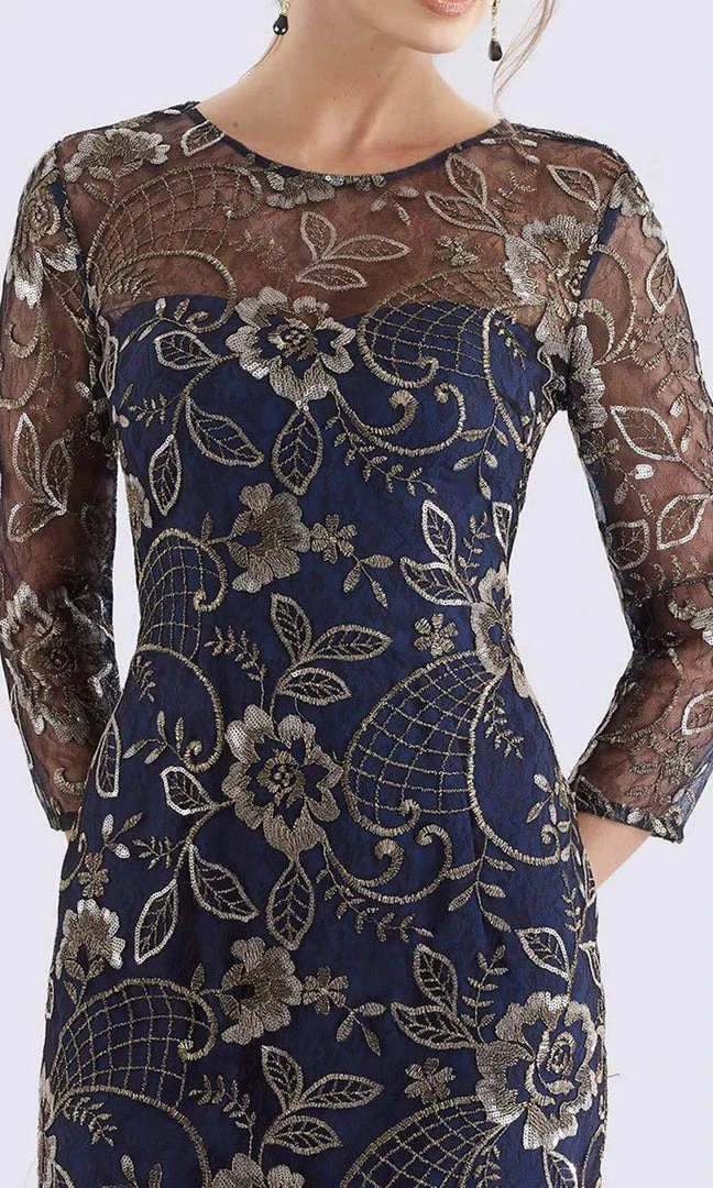 Feriani Couture - 18717 Quarter Length Sleeve Floral Lace Sheath Dress 4 Feriani Couture - 18717 Quarter Length Sleeve Floral Lace Sheath Dress