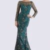 Feriani Couture - 18718 Floral Lace Long Sleeve Sheath Dress