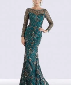 Feriani Couture - 18718 Floral Lace Long Sleeve Sheath Dress