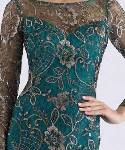 Feriani Couture - 18718 Floral Lace Long Sleeve Sheath Dress