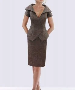 Feriani Couture - 18751 Shawl Style Collar Wide V Neck Cocktail Dress