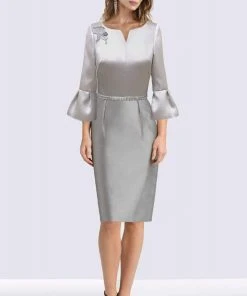 Feriani Couture - 18752 Quarter Length Sleeves Beaded Cocktail Dress