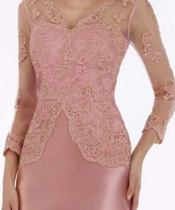 Feriani Couture - 18851 Sheer Lace Neckline Long Sleeve Cocktail Dress