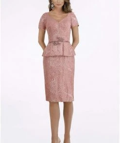 Feriani Couture - 18890 V-Neck Short Sleeves Peplum Cocktail Dress