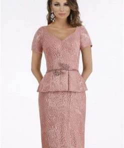 Feriani Couture - 18890 V-Neck Short Sleeves Peplum Cocktail Dress