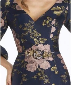 Feriani Couture - 18905SH Floral Detailed V-neck Sheath Dress 7 Feriani Couture - 18905SH Floral Detailed V-neck Sheath Dress