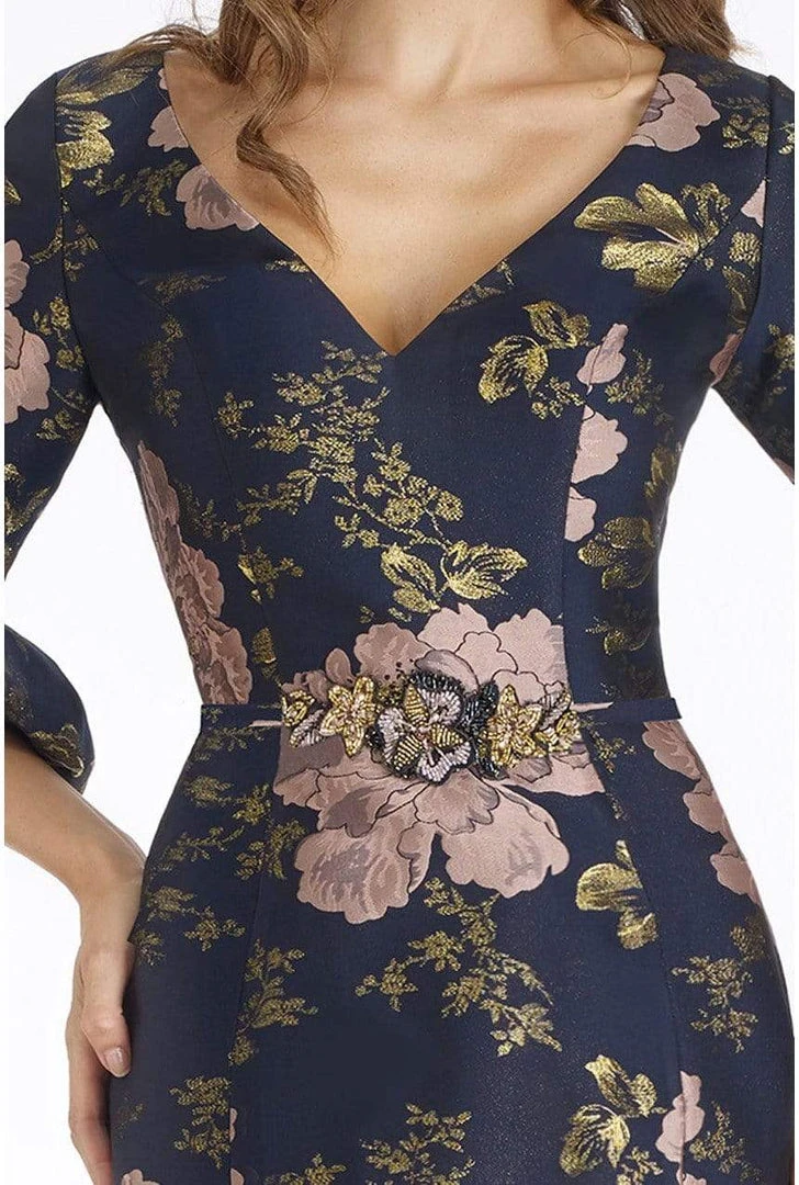 Feriani Couture - 18905SH Floral Detailed V-neck Sheath Dress 5 Feriani Couture - 18905SH Floral Detailed V-neck Sheath Dress