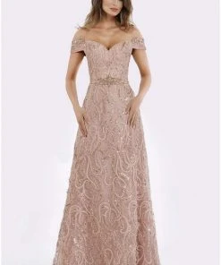 Feriani Couture - 18906 Embellished Plunging Off-Shoulder A-line Dress