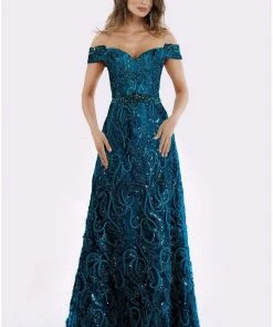 Feriani Couture - 18906 Embellished Plunging Off-Shoulder A-line Dress