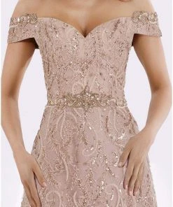 Feriani Couture - 18906 Embellished Plunging Off-Shoulder A-line Dress