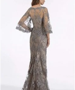 Feriani Couture - 18907 Floral Embroidered V-neck Trumpet Dress