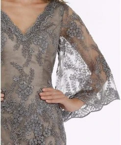 Feriani Couture - 18907 Floral Embroidered V-neck Trumpet Dress 7 Feriani Couture - 18907 Floral Embroidered V-neck Trumpet Dress