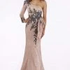 Feriani Couture - 18908 Long Sleeve Beaded Applique Asymmetrical Gown