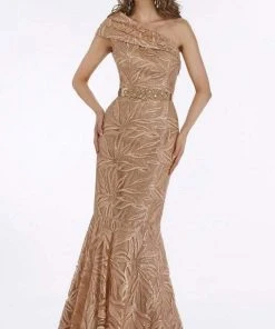 Feriani Couture - 18916 Pleated Asymmetrical Trumpet Lace Gown