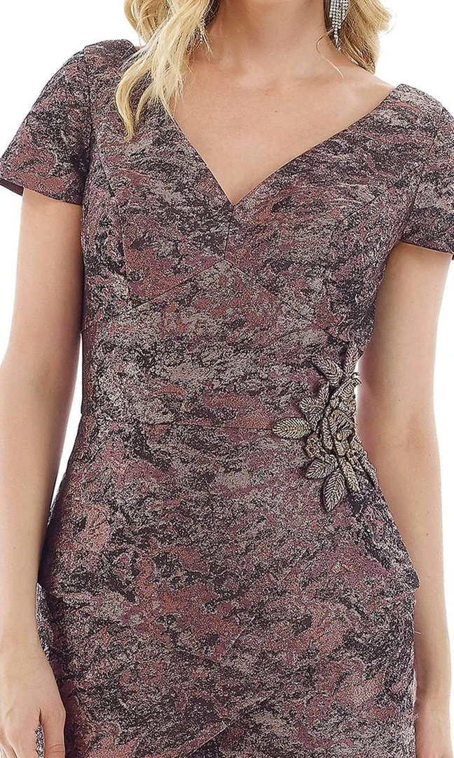 Feriani Couture - 20103 Sleeves V-Neck Peplum Sheath Dress 5 Feriani Couture - 20103 Sleeves V-Neck Peplum Sheath Dress