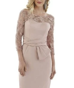 Feriani Couture - 20108 Lace Quarter Length Sleeve Fitted Dress